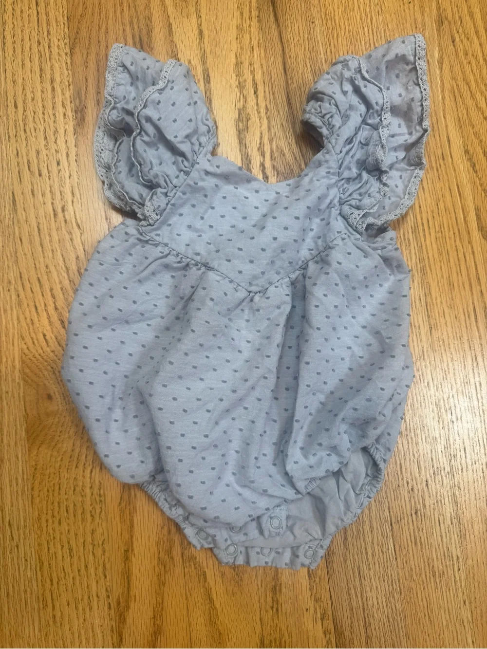 Rylee + Cru Baby Girl Romper Size 18-24 Months Gray Dotted Swiss Lace Trim